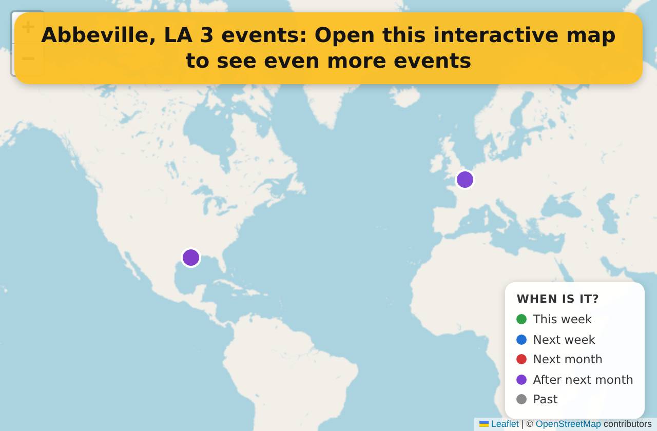 Map of events in Abbeville, LA on the interactive EVENTULIST map