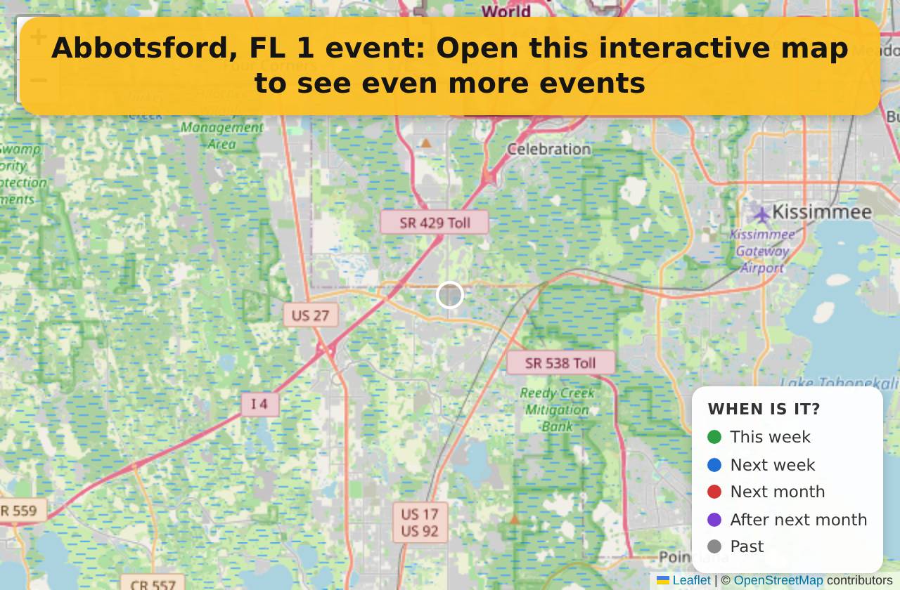 Map of events in Abbotsford, FL on the interactive EVENTULIST map