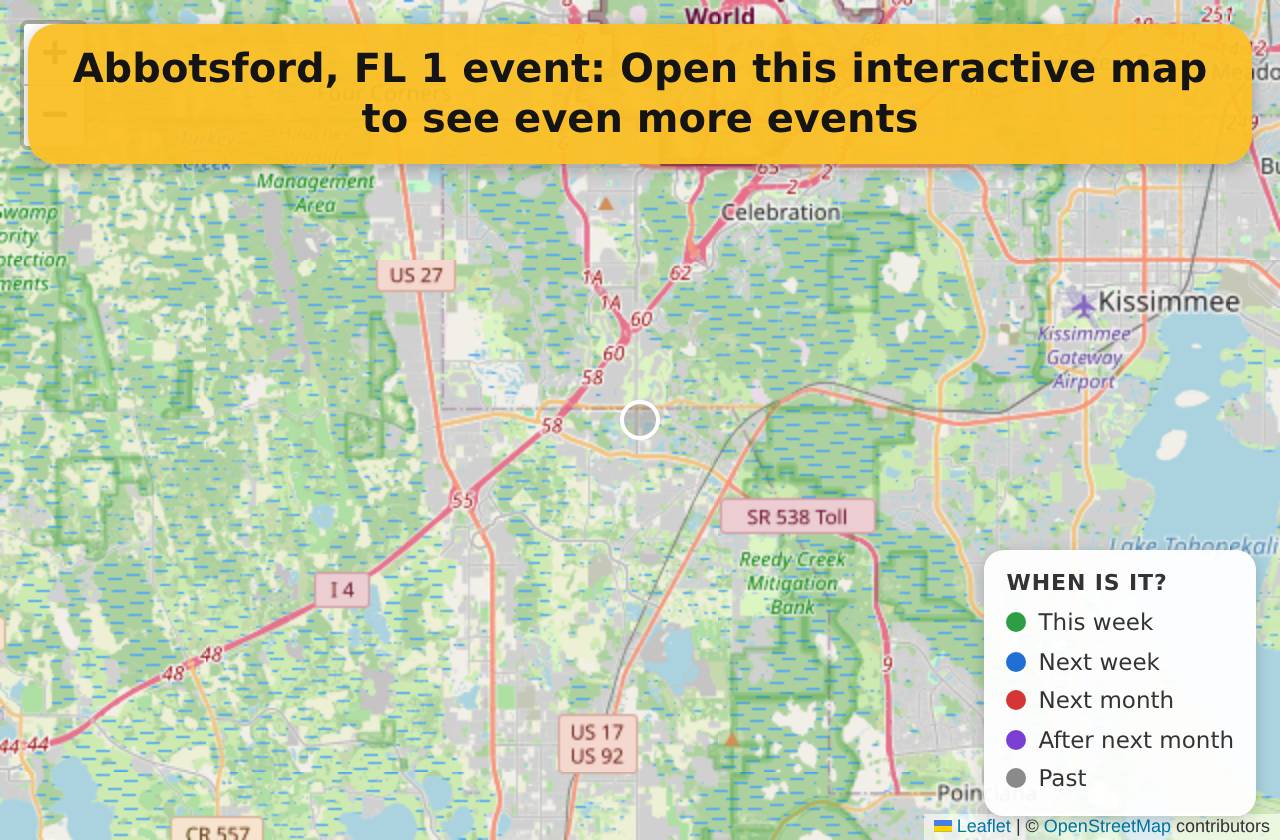 Map of events in Abbotsford, FL on the interactive EVENTULIST map