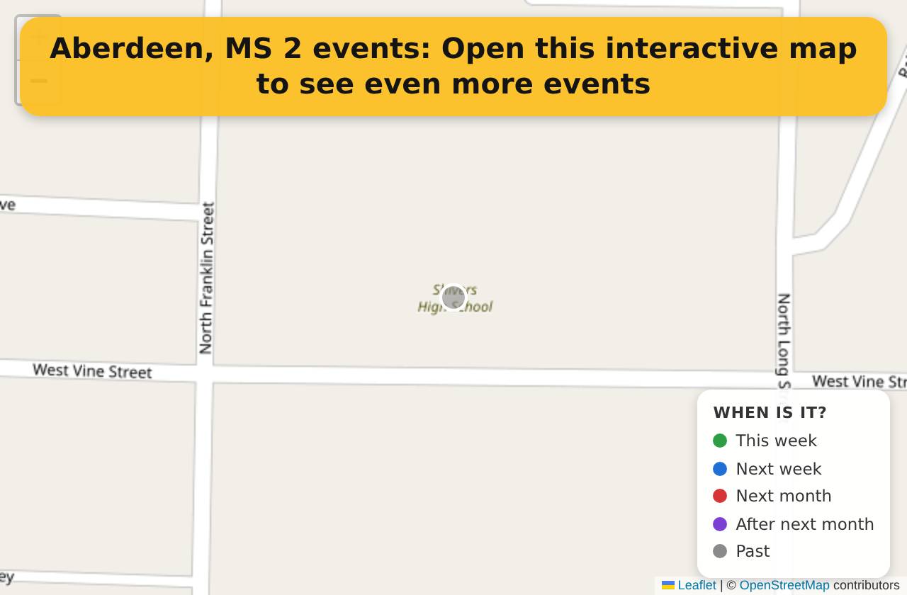 Map of events in Aberdeen, MS on the interactive EVENTULIST map