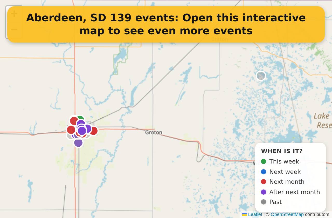 Map of events in Aberdeen, SD on the interactive EVENTULIST map