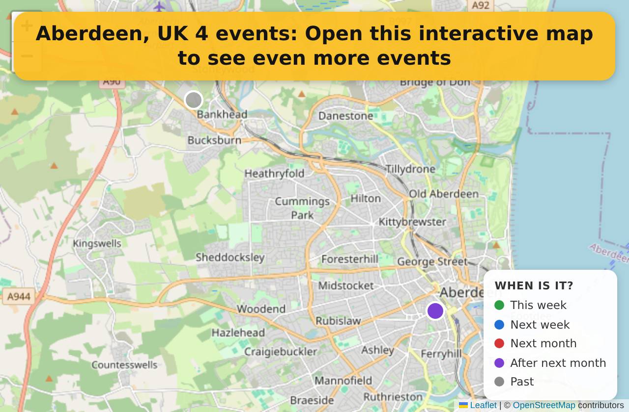 Map of events in Aberdeen, UK on the interactive EVENTULIST map