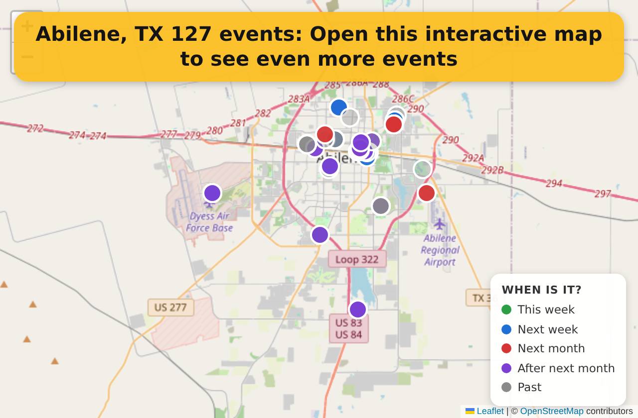 Map of events in Abilene, TX on the interactive EVENTULIST map