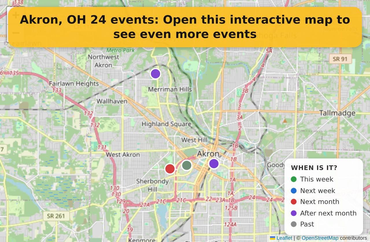 Map of events in Akron, OH on the interactive EVENTULIST map