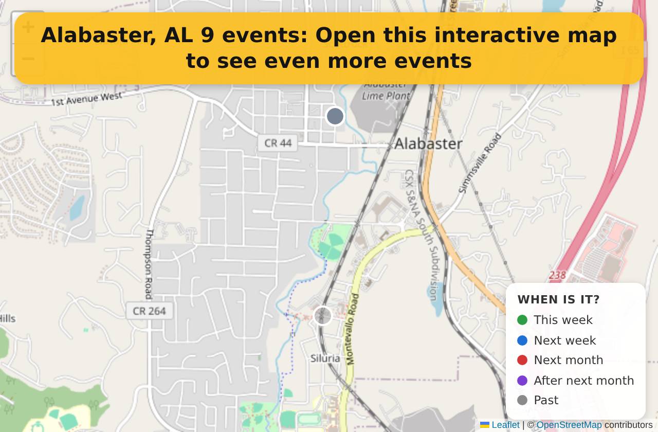 Map of events in Alabaster, AL on the interactive EVENTULIST map