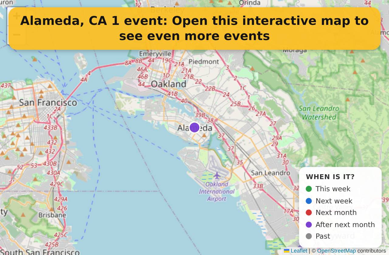 Map of events in Alameda, CA on the interactive EVENTULIST map