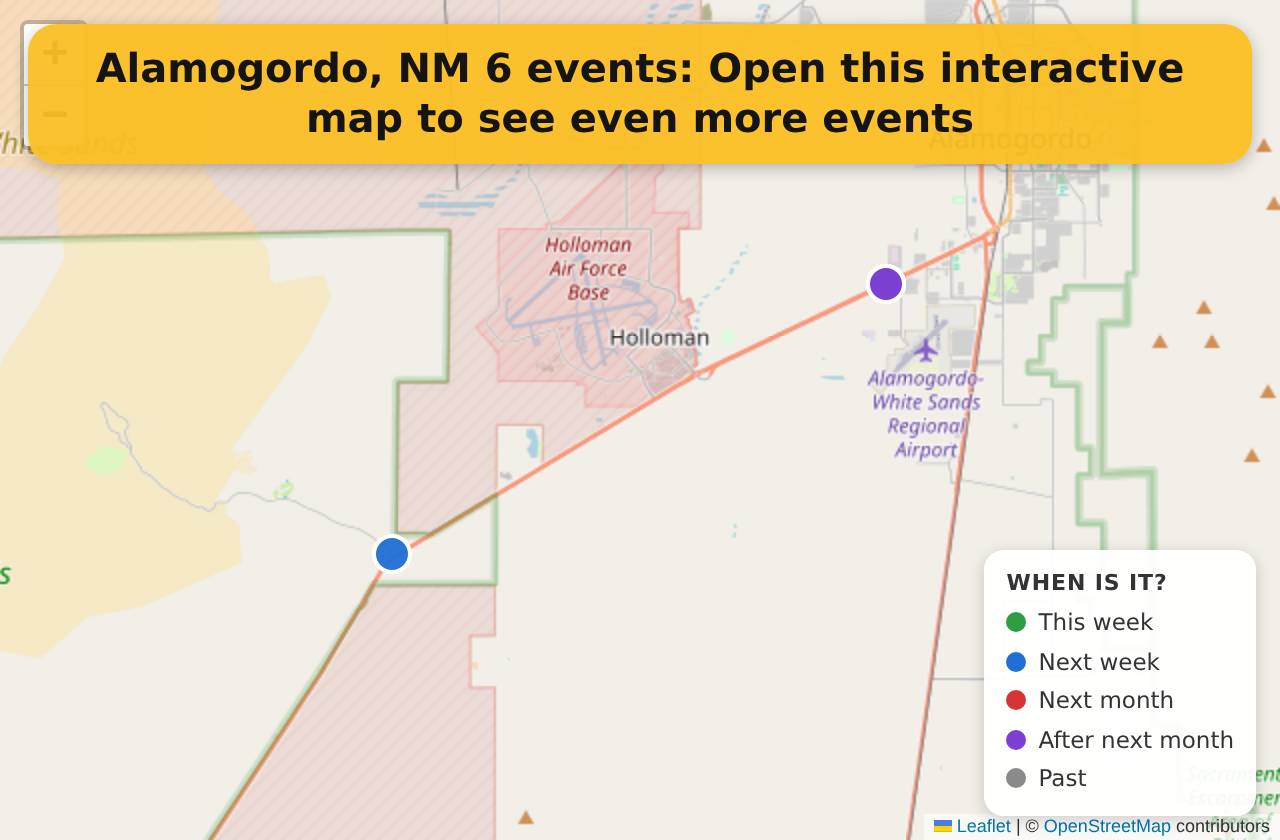 Map of events in Alamogordo, NM on the interactive EVENTULIST map