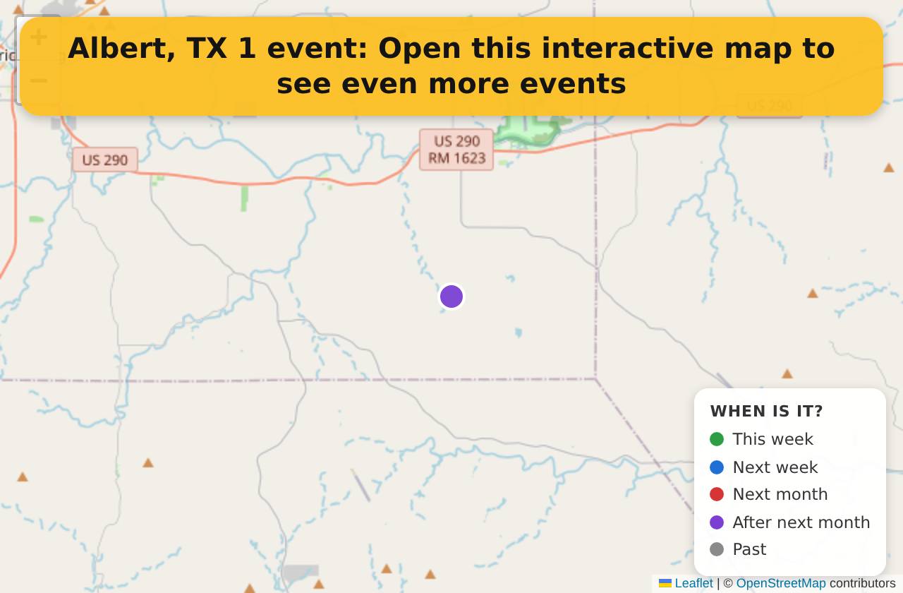 Map of events in Albert, TX on the interactive EVENTULIST map