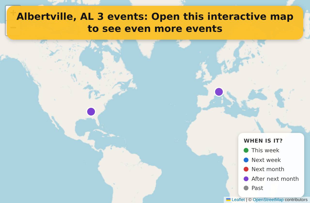 Map of events in Albertville, AL on the interactive EVENTULIST map