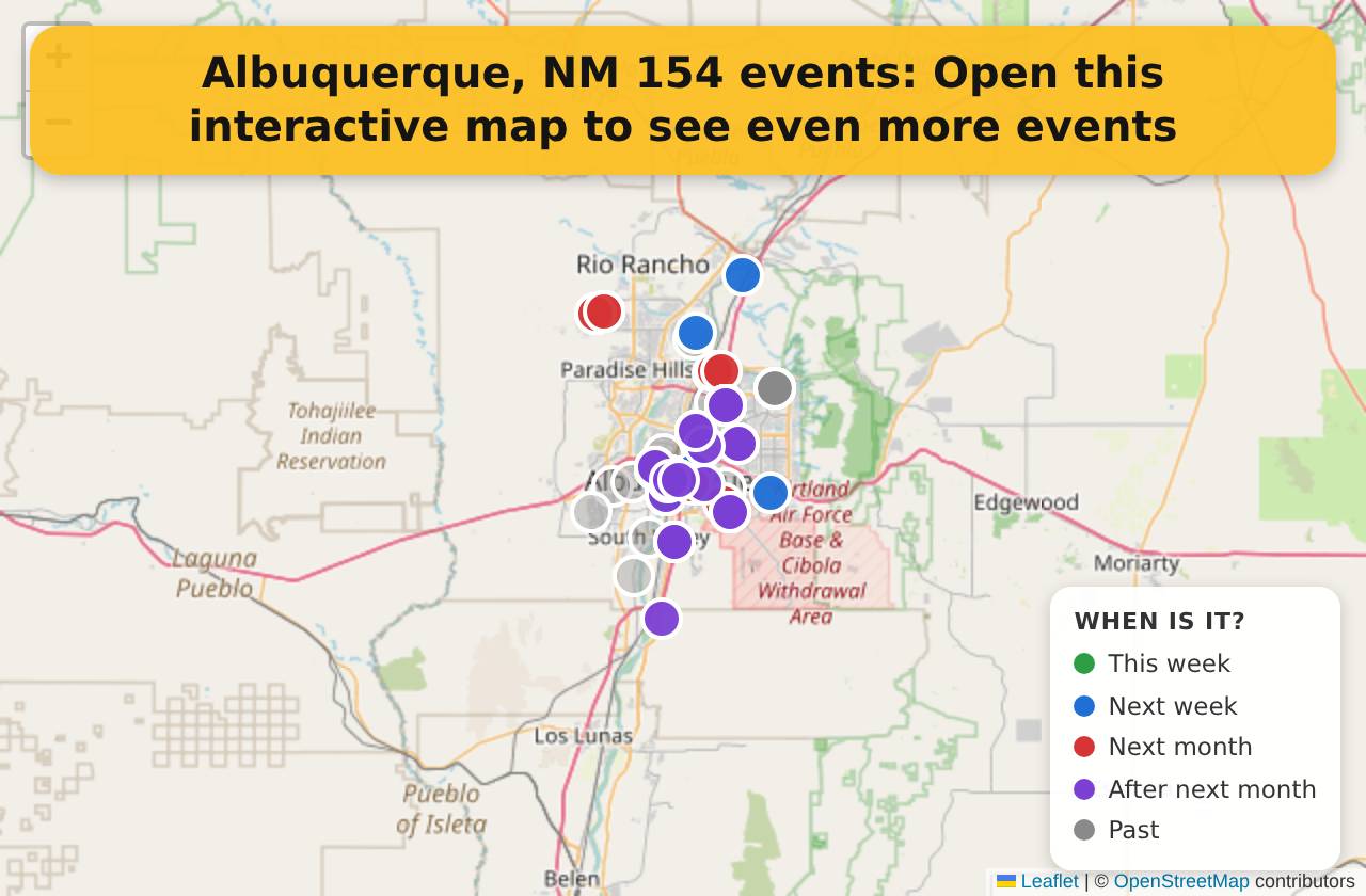 Map of events in Albuquerque, NM on the interactive EVENTULIST map