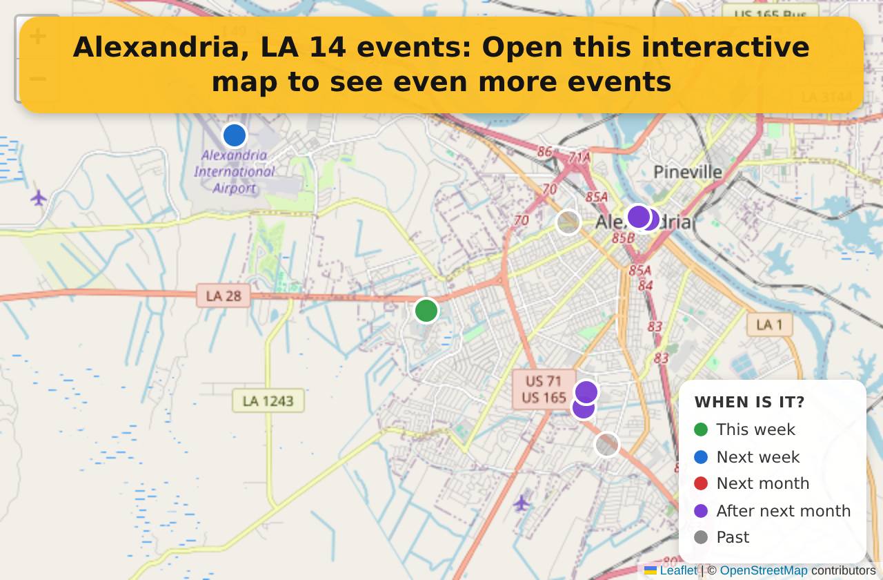 Map of events in Alexandria, LA on the interactive EVENTULIST map