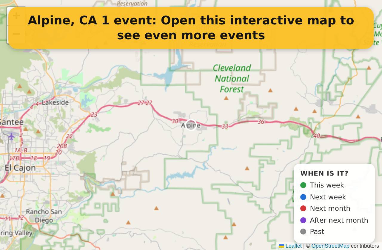 Map of events in Alpine, CA on the interactive EVENTULIST map