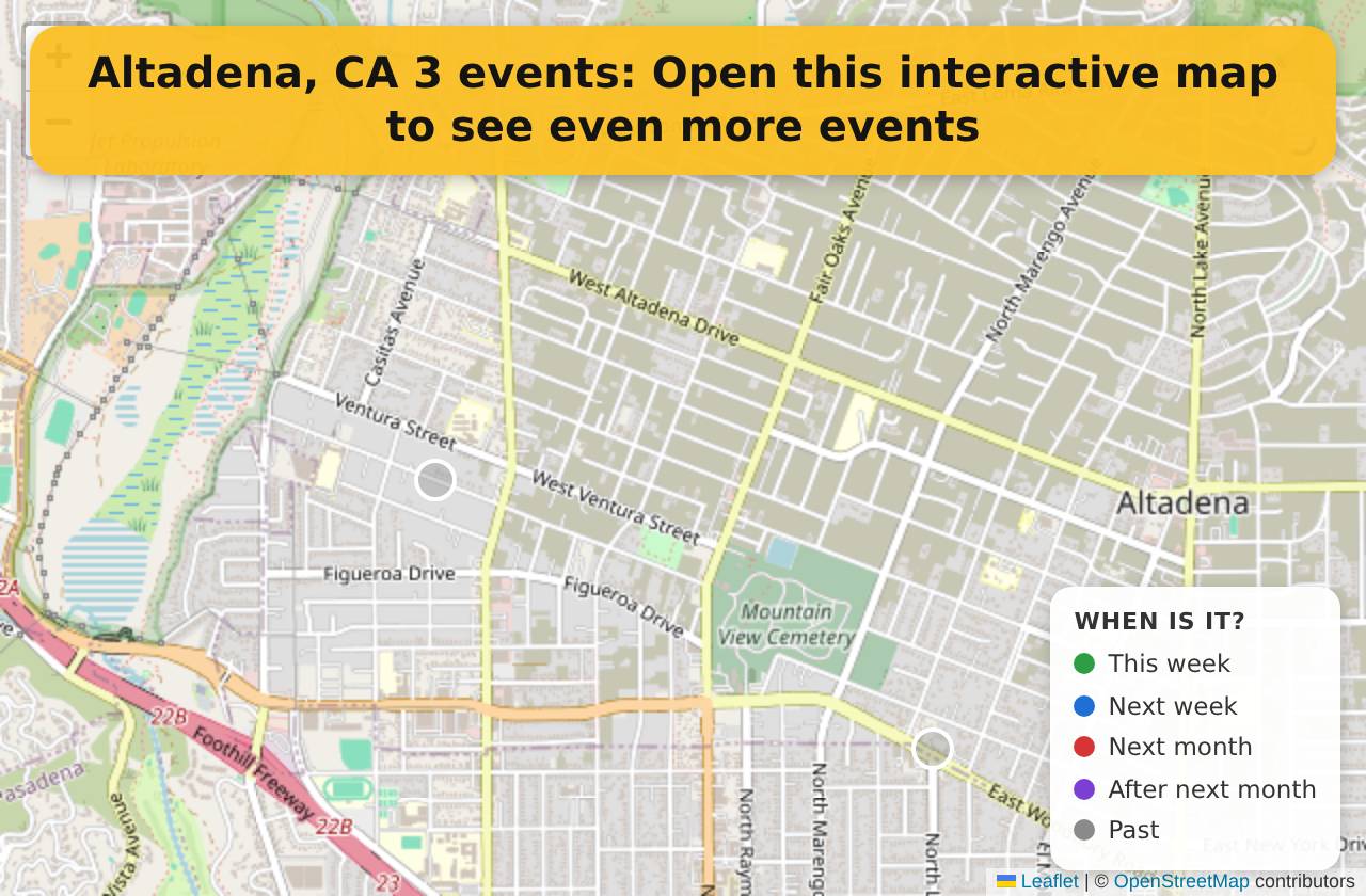 Map of events in Altadena, CA on the interactive EVENTULIST map