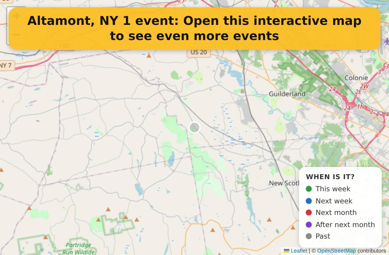 Map of events in Altamont, NY on the interactive EVENTULIST map