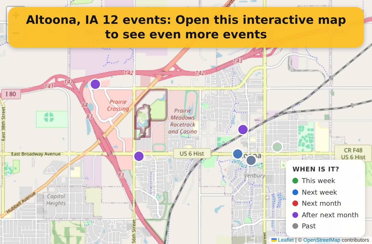 Map of events in Altoona, IA on the interactive EVENTULIST map