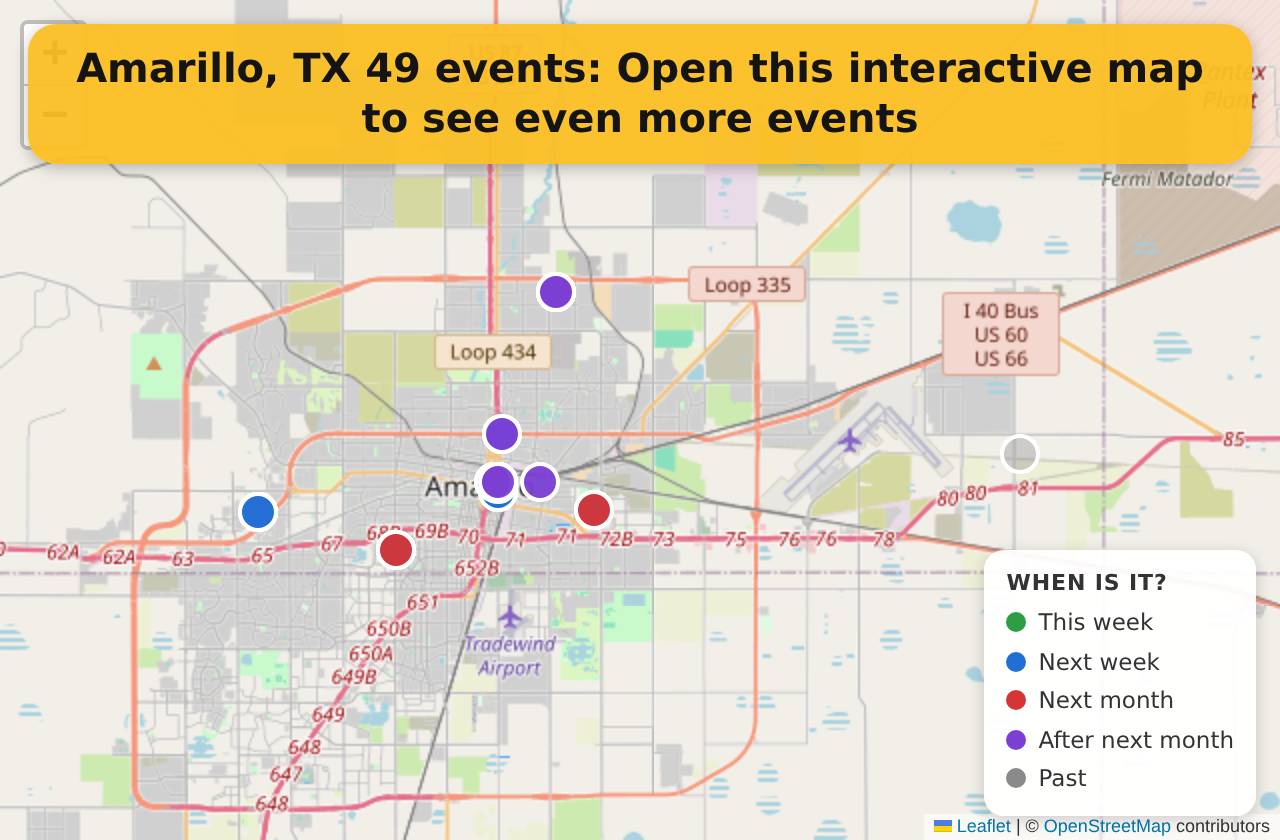 Map of events in Amarillo, TX on the interactive EVENTULIST map