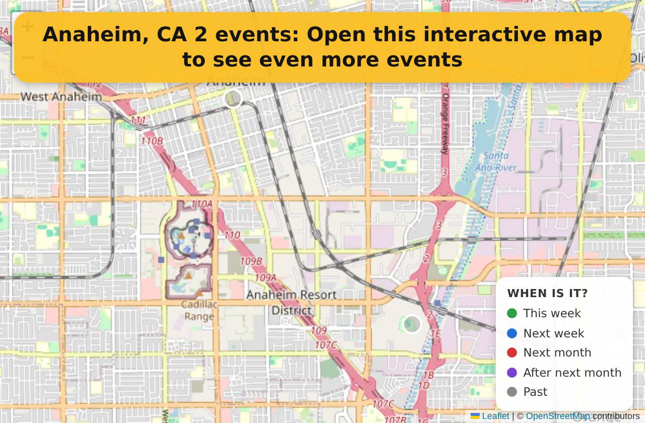 Map of events in Anaheim, CA on the interactive EVENTULIST map