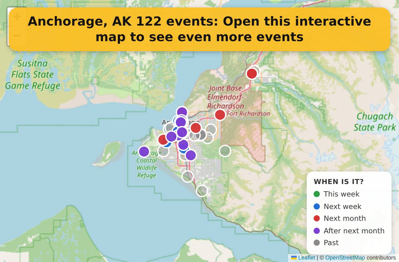 Map of events in Anchorage, AK on the interactive EVENTULIST map