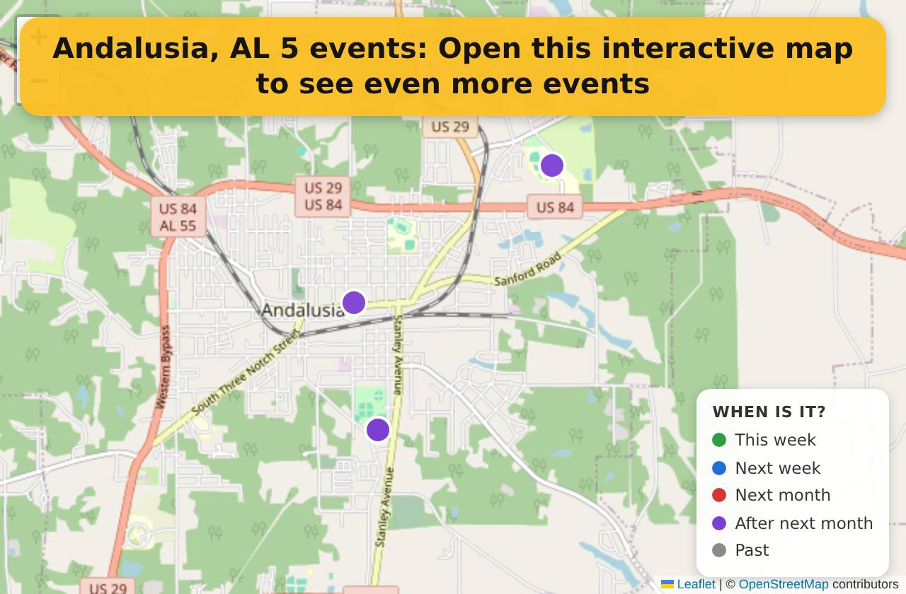 Map of events in Andalusia, AL on the interactive EVENTULIST map