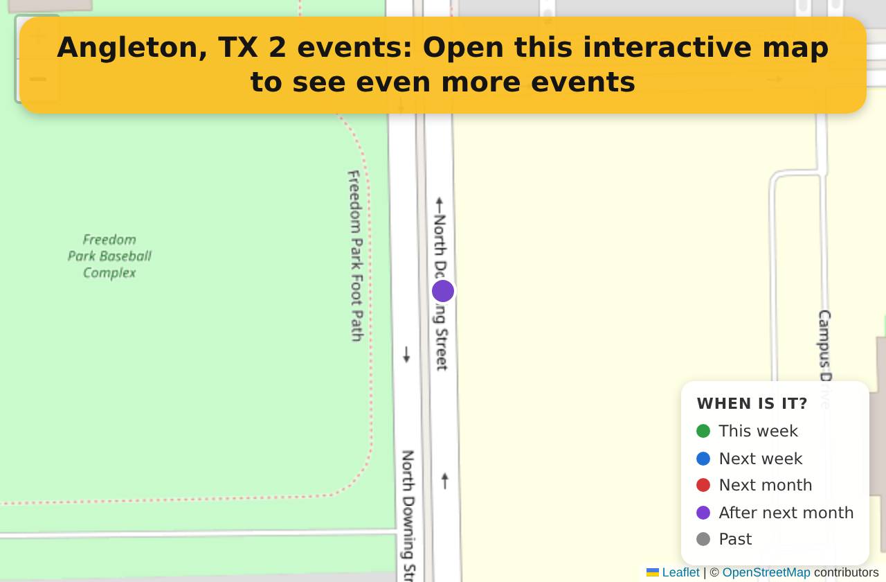 Map of events in Angleton, TX on the interactive EVENTULIST map