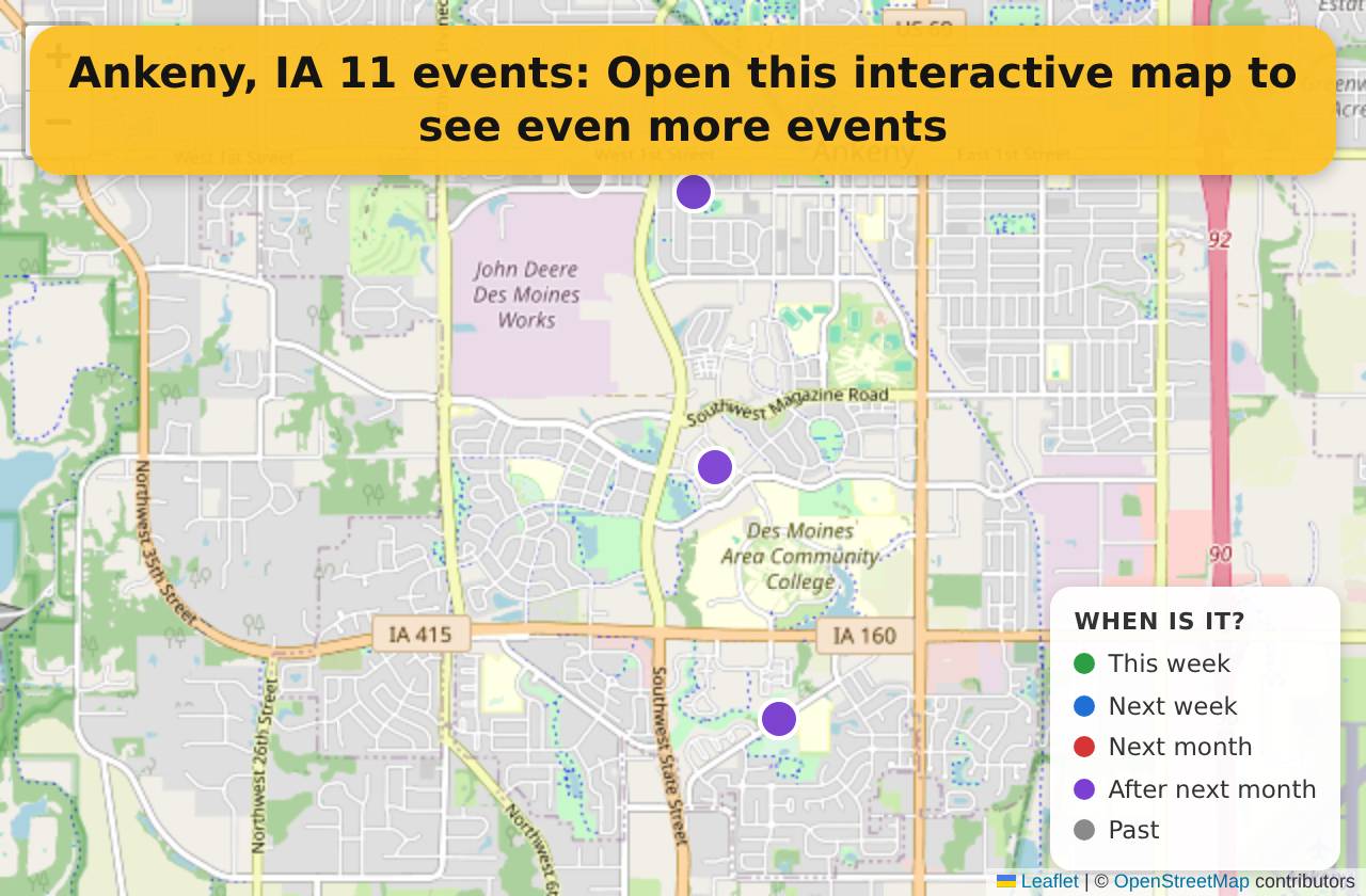 Map of events in Ankeny, IA on the interactive EVENTULIST map