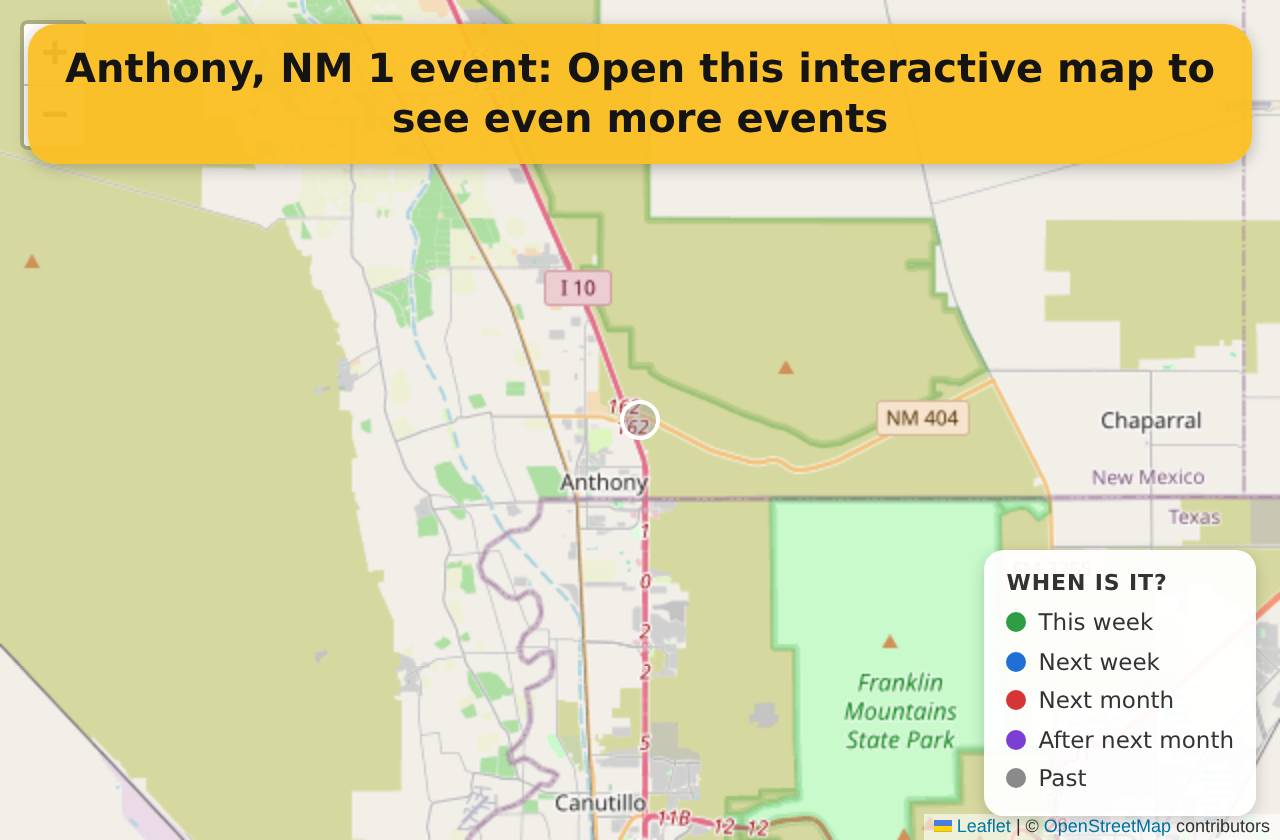 Map of events in Anthony, NM on the interactive EVENTULIST map