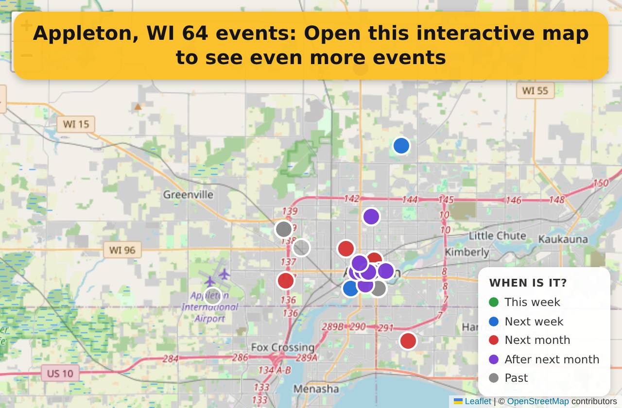 Map of events in Appleton, WI on the interactive EVENTULIST map