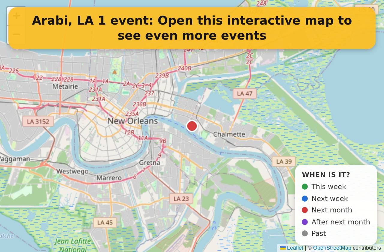 Map of events in Arabi, LA on the interactive EVENTULIST map