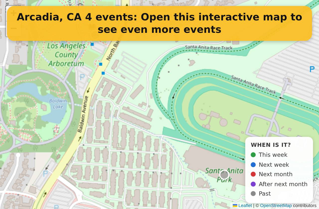 Map of events in Arcadia, CA on the interactive EVENTULIST map