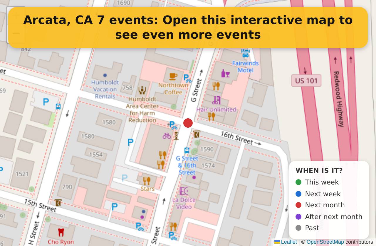 Map of events in Arcata, CA on the interactive EVENTULIST map