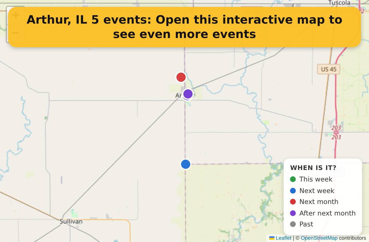 Map of events in Arthur, IL on the interactive EVENTULIST map