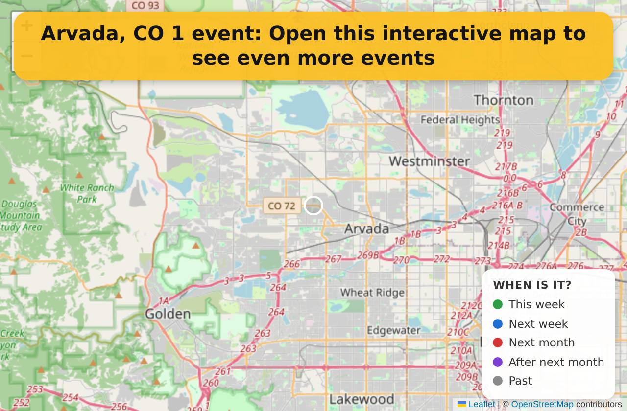 Map of events in Arvada, CO on the interactive EVENTULIST map