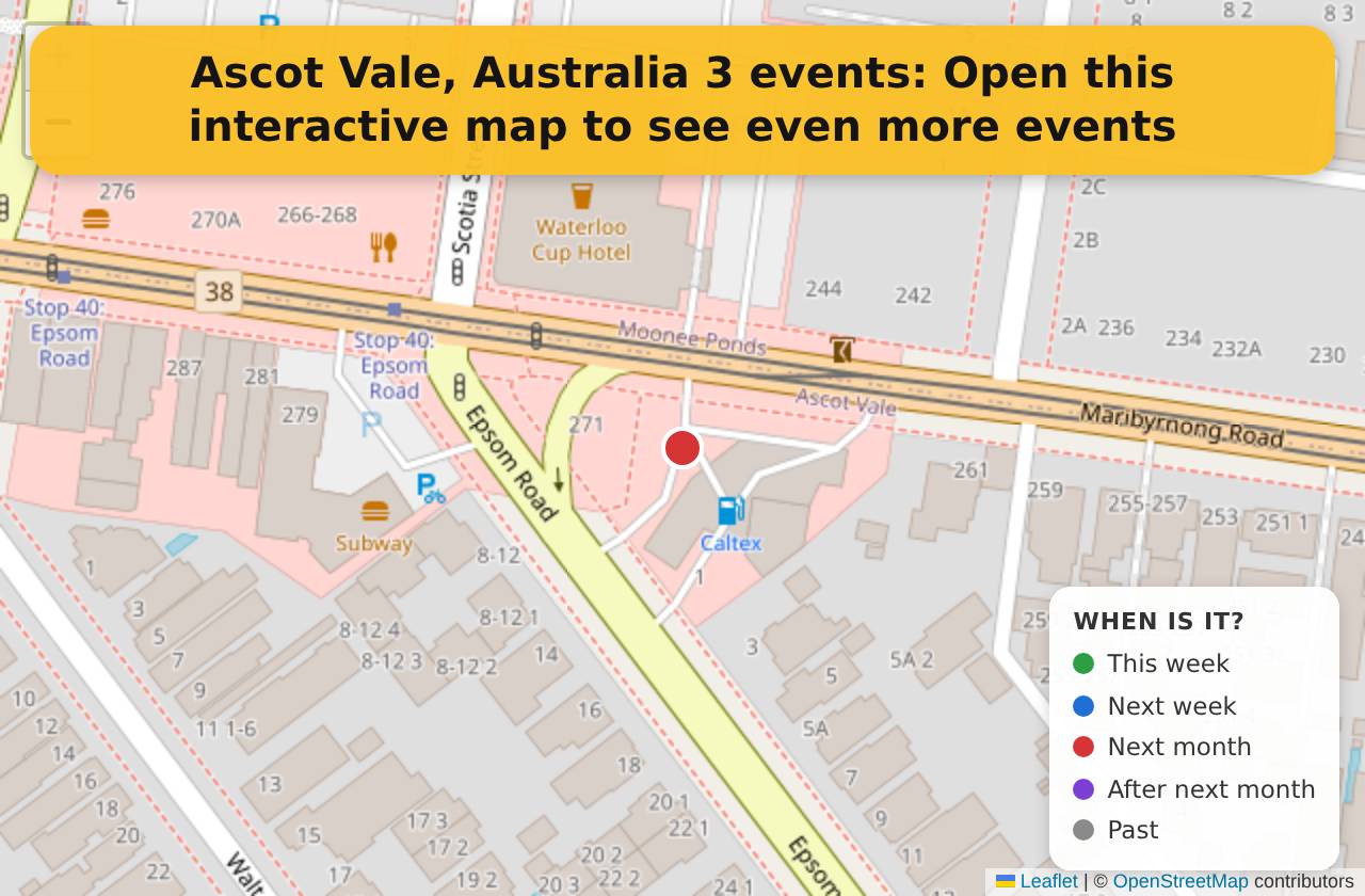 Map of events in Ascot Vale, Australia on the interactive EVENTULIST map