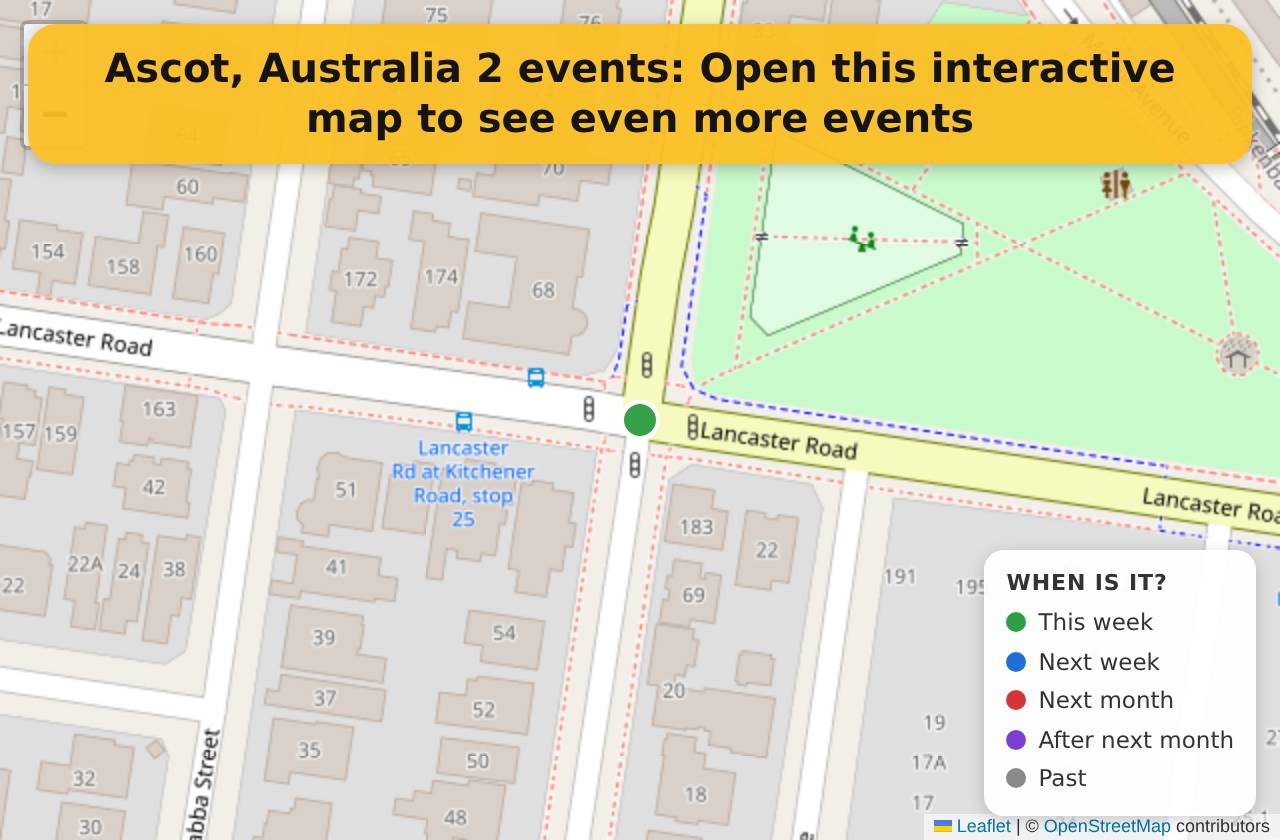 Map of events in Ascot, Australia on the interactive EVENTULIST map