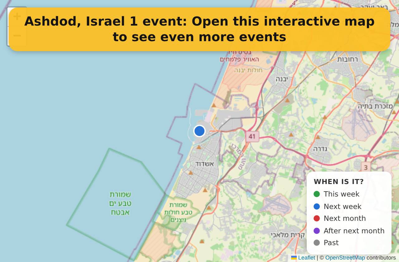 Map of events in Ashdod, Israel on the interactive EVENTULIST map