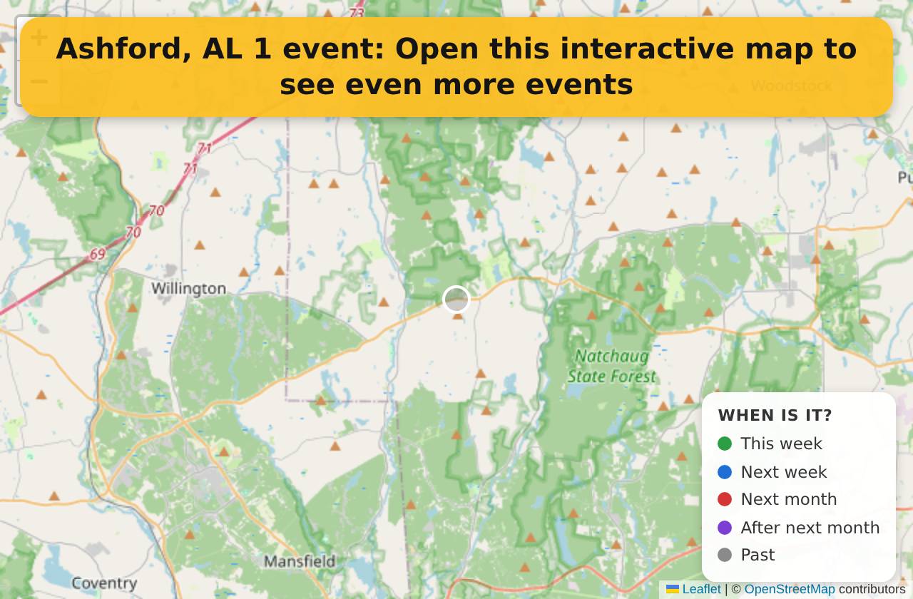Map of events in Ashford, AL on the interactive EVENTULIST map