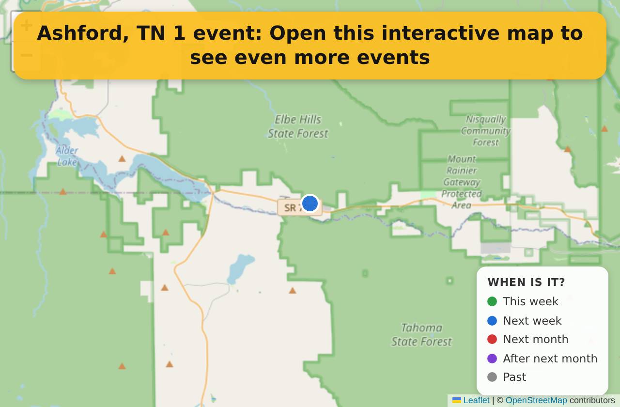 Map of events in Ashford, TN on the interactive EVENTULIST map