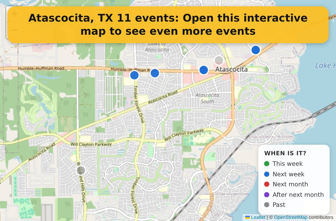 Map of events in Atascocita, TX on the interactive EVENTULIST map