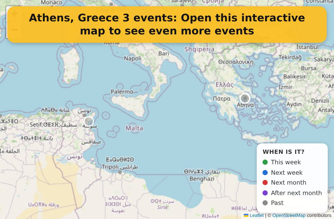 Map of events in Athens, Greece on the interactive EVENTULIST map