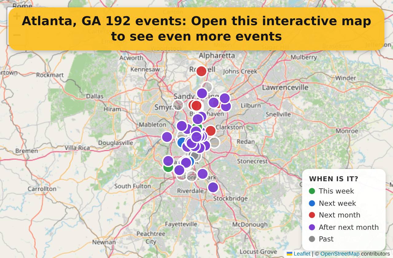 Map of events in Atlanta, GA on the interactive EVENTULIST map
