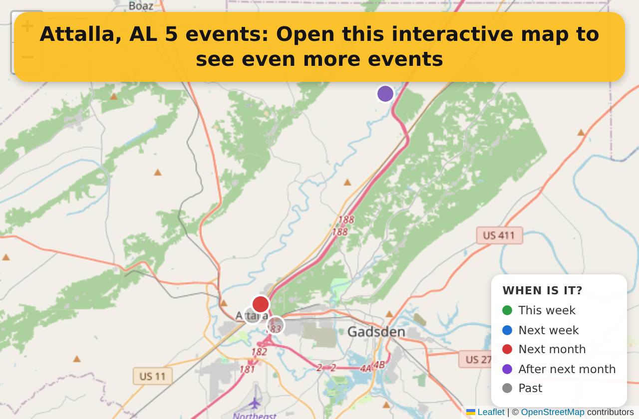 Map of events in Attalla, AL on the interactive EVENTULIST map
