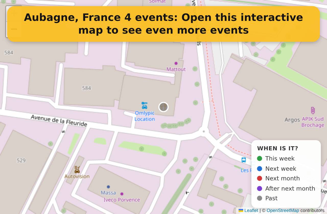 Map of events in Aubagne, France on the interactive EVENTULIST map