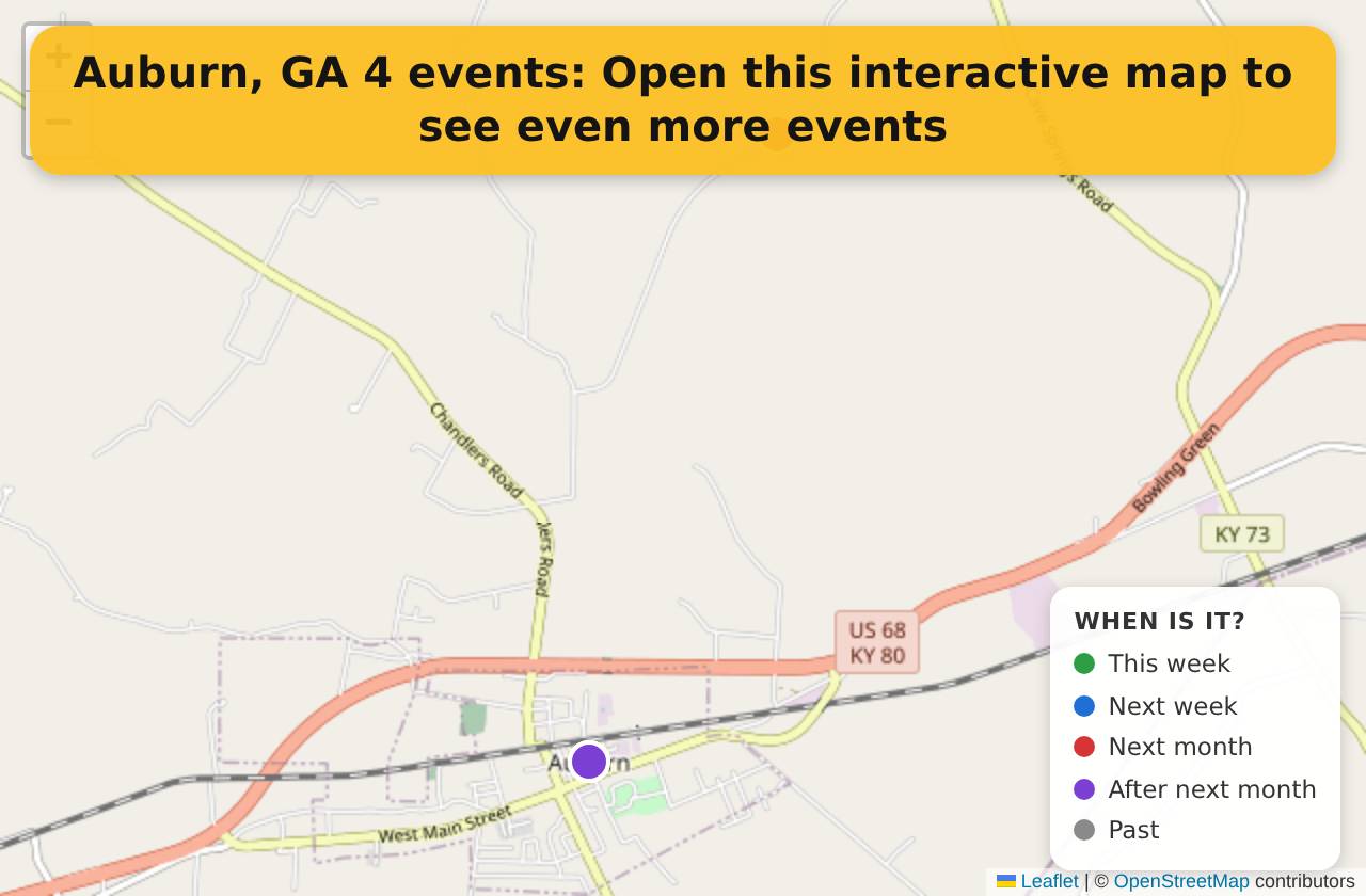 Map of events in Auburn, GA on the interactive EVENTULIST map