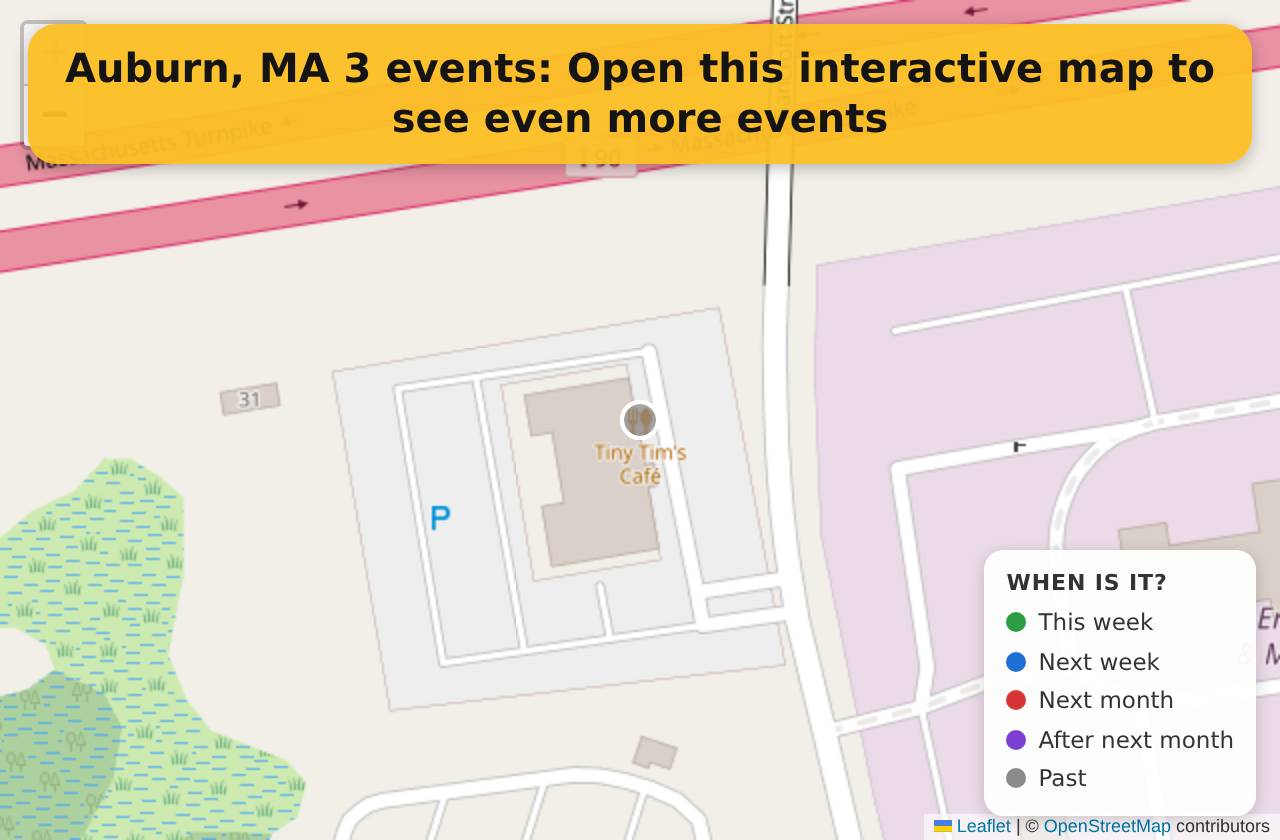 Map of events in Auburn, MA on the interactive EVENTULIST map