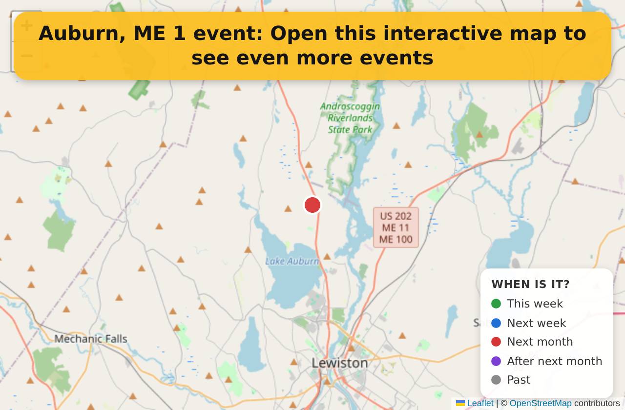 Map of events in Auburn, ME on the interactive EVENTULIST map
