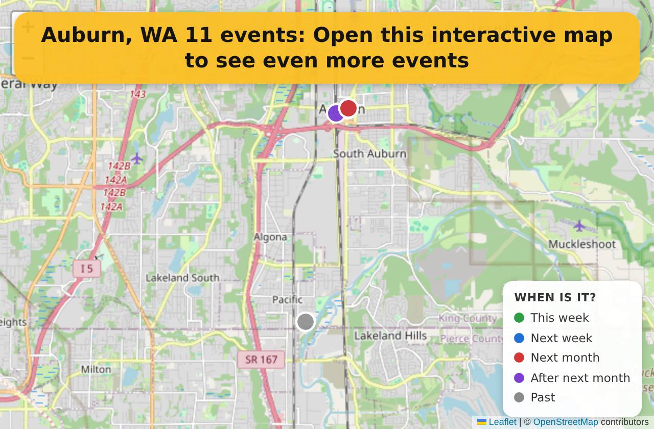 Map of events in Auburn, WA on the interactive EVENTULIST map