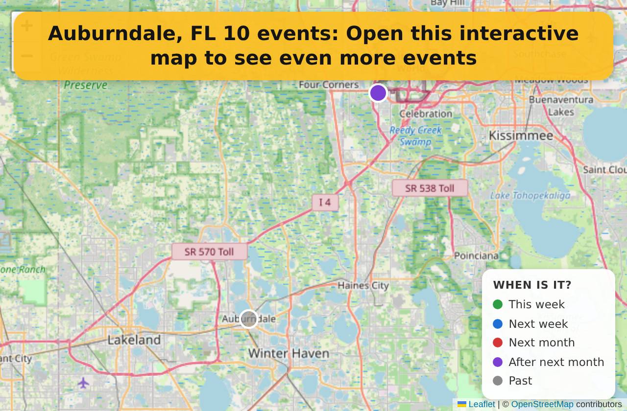 Map of events in Auburndale, FL on the interactive EVENTULIST map