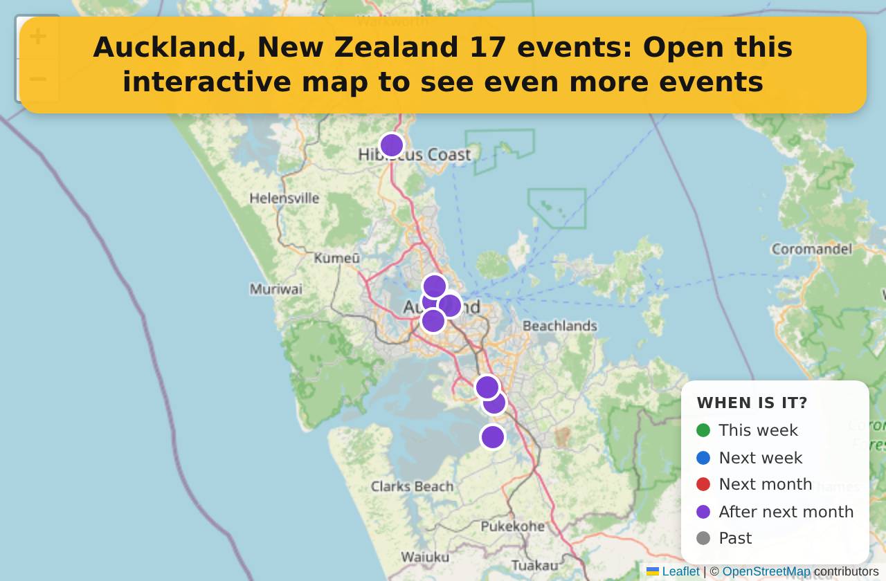 Map of events in Auckland, New Zealand on the interactive EVENTULIST map