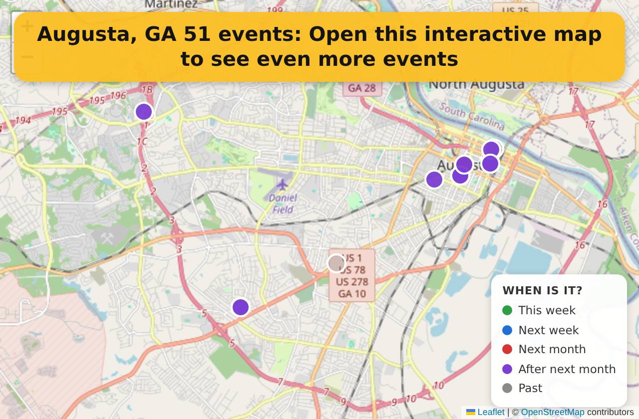 Map of events in Augusta, GA on the interactive EVENTULIST map
