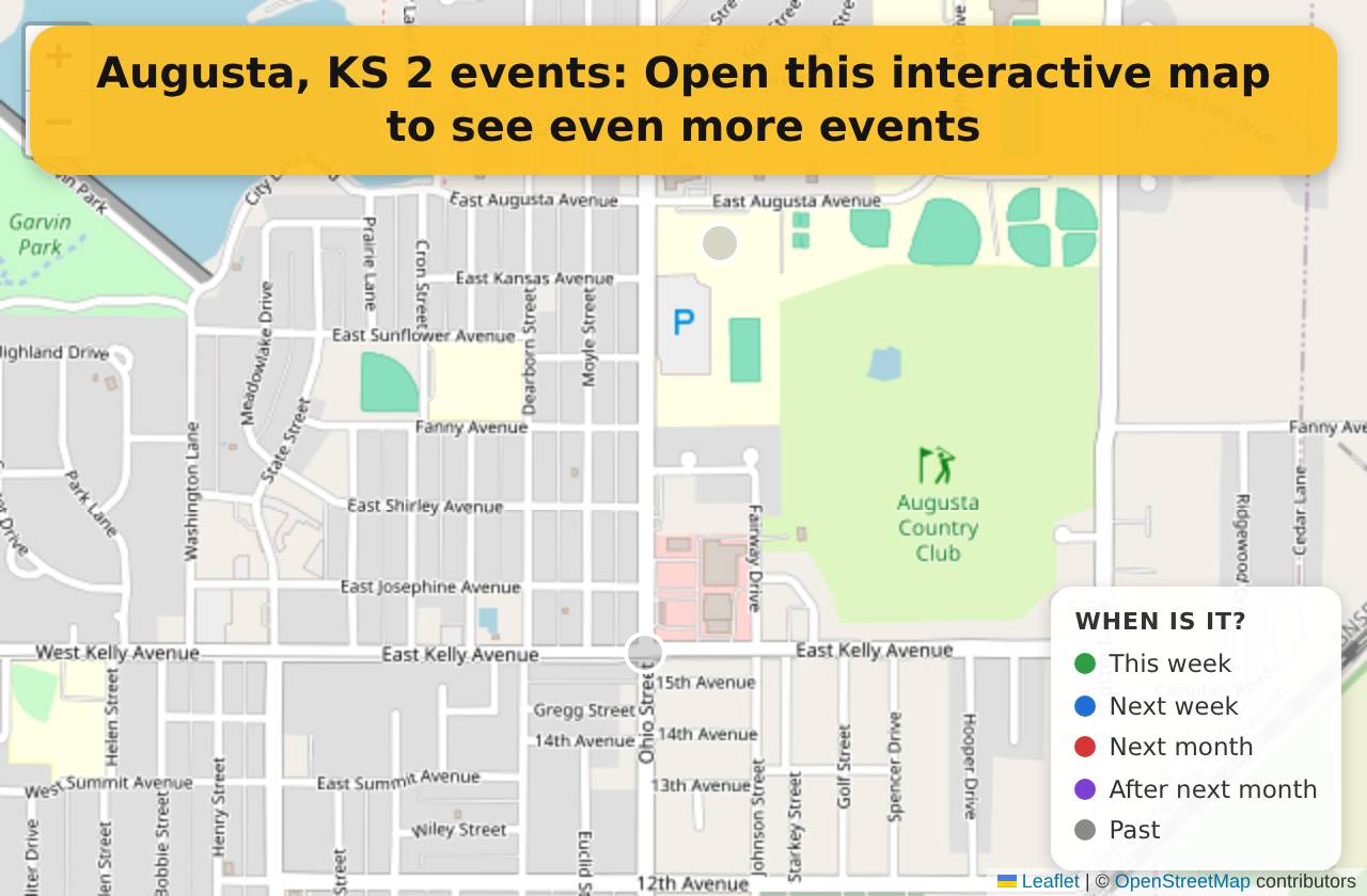 Map of events in Augusta, KS on the interactive EVENTULIST map